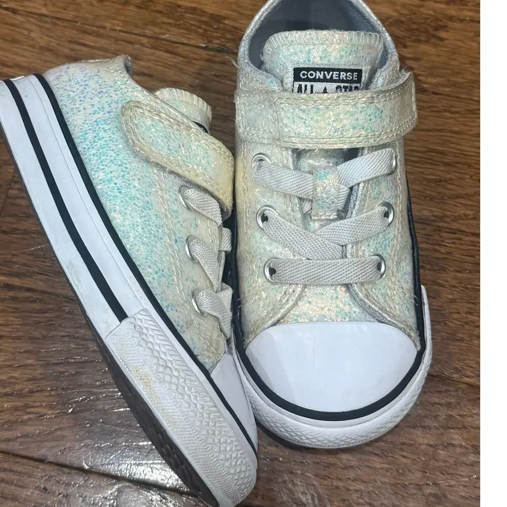 Converse Chuck Taylor 1V Ox Toddler Size 7C Glitter Hook & Loop Sneakers